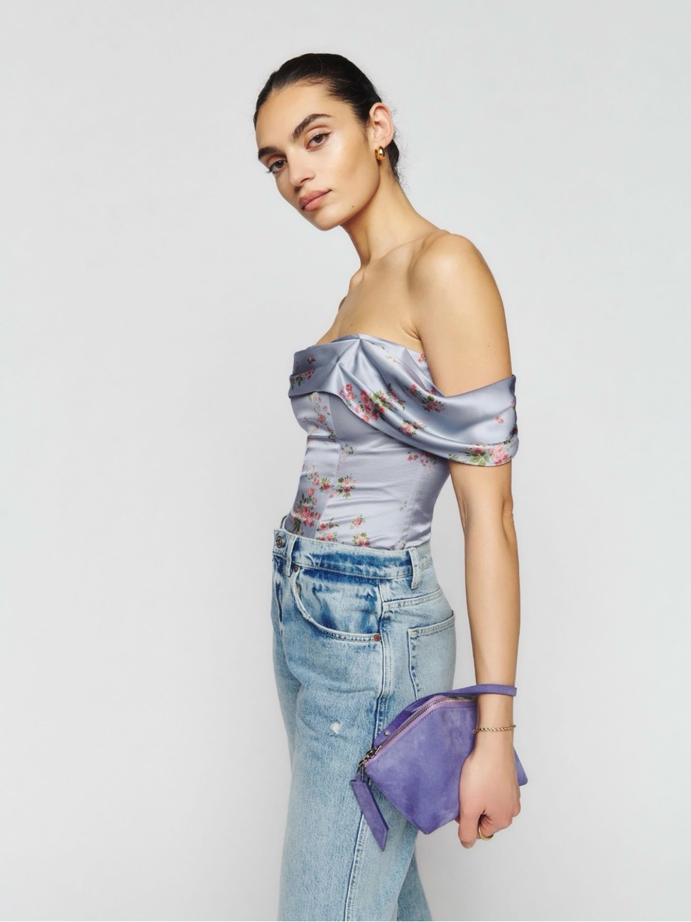 Reformation Floral Off Shoulder Corset Top Size 6